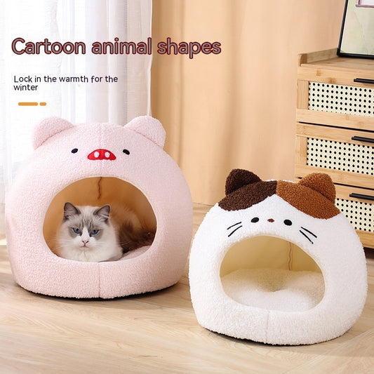 Teddy Plush Winter Semi-closed Pet Cat Nest