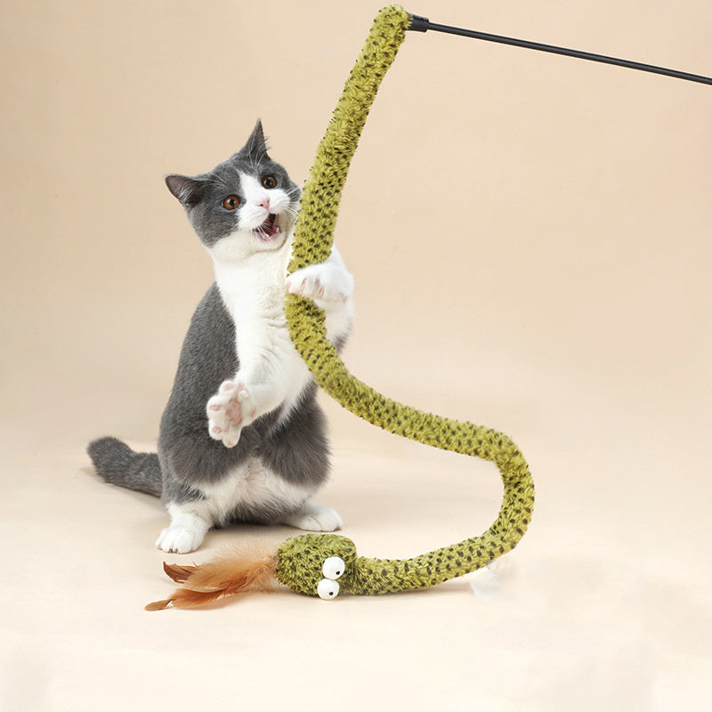 Palo de juguete para gatos con forma de serpiente, juguete para gatos, artefacto para gatos, suministros para gatos, palo largo con plumas para aliviar el aburrimiento