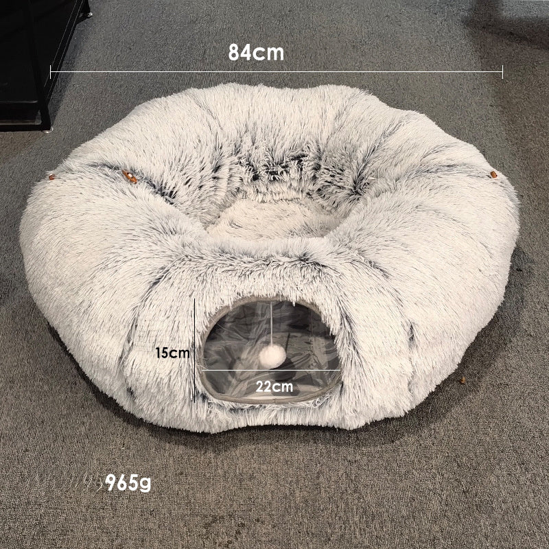 Lit tunnel pour chat pour chats d'intérieur Peekaboo Cat Cave avec tapis de jeu doux lavable Tube en fourrure pour chat pour chaton chiot lapin gris