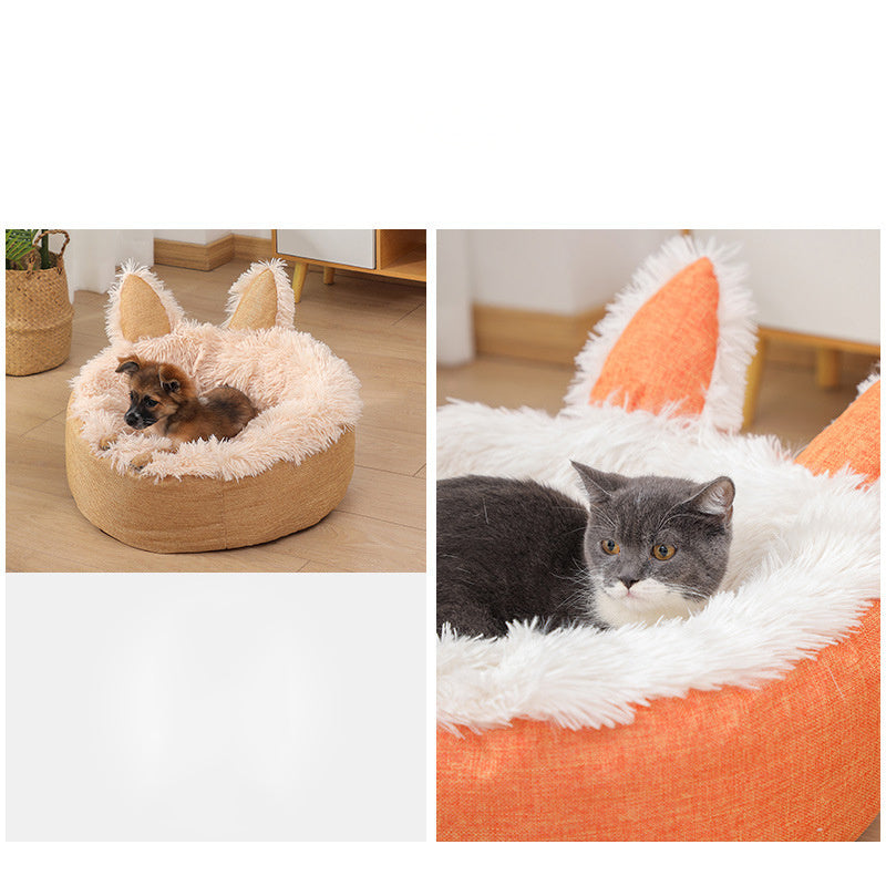 Supply Best Selling Faux Far Comfortable Plush Indoor Cat Bed House Cat Bed Plush Dog Cat Fluffy Bed