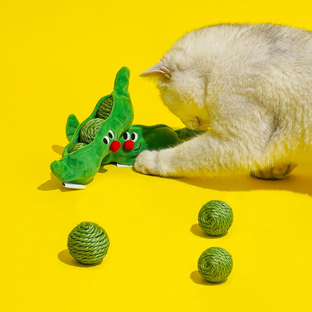 3 pièces balles de jouet pour chat, balles de jeu interactives pour animaux de compagnie corde de sisal jouet à mâcher à gratter avec son bruissant stockage de gousses de pois pour la chasse d'entraînement de chaton en intérieur