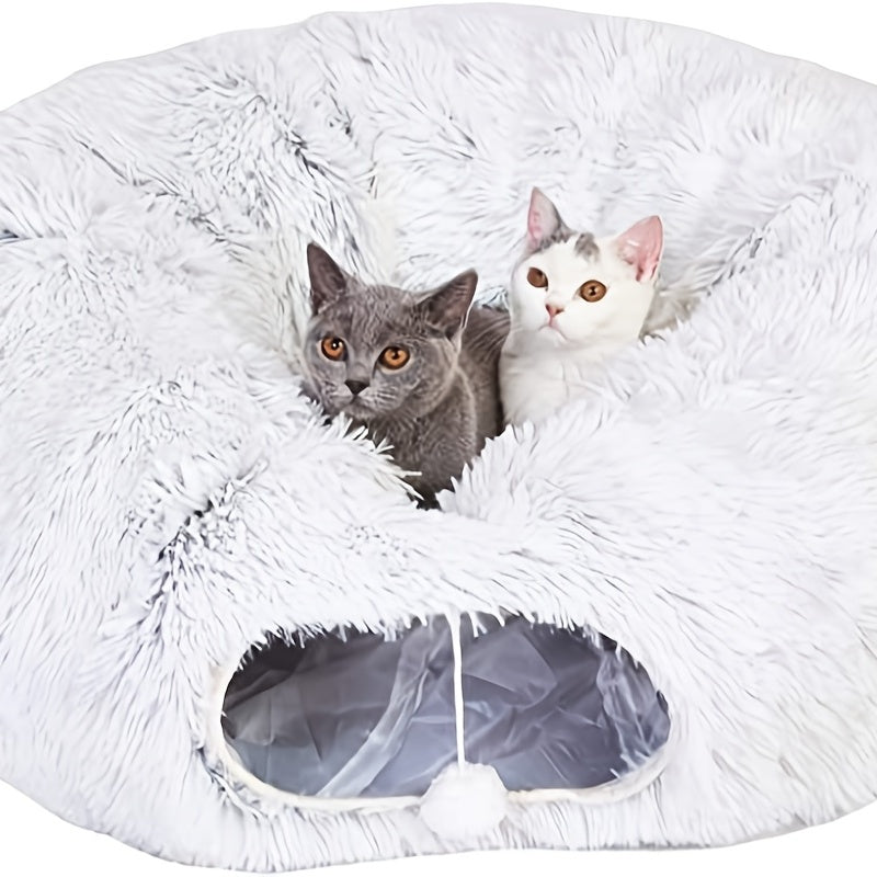 Nid de chat d'hiver Tunnel de chat rond en peluche nid d'animal de compagnie chaud pliable chenil de Tunnel de chat 