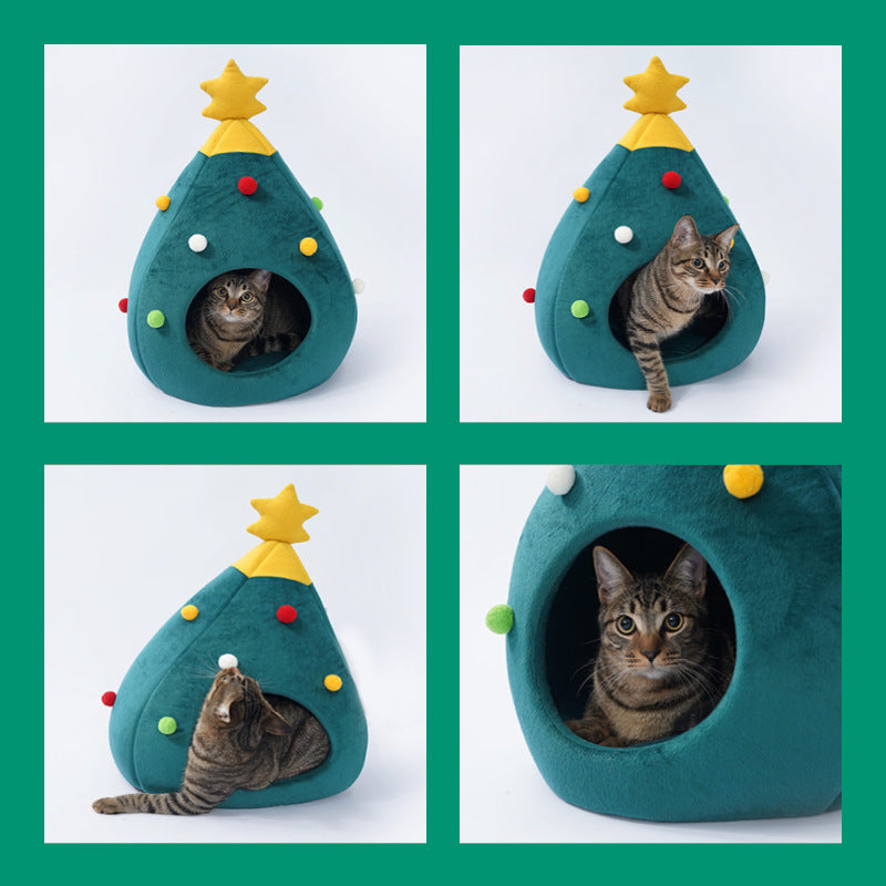 Arbre de noël lit pour animaux de compagnie hiver chaud nid pour animaux de compagnie chat maison chien fournitures pour animaux de compagnie