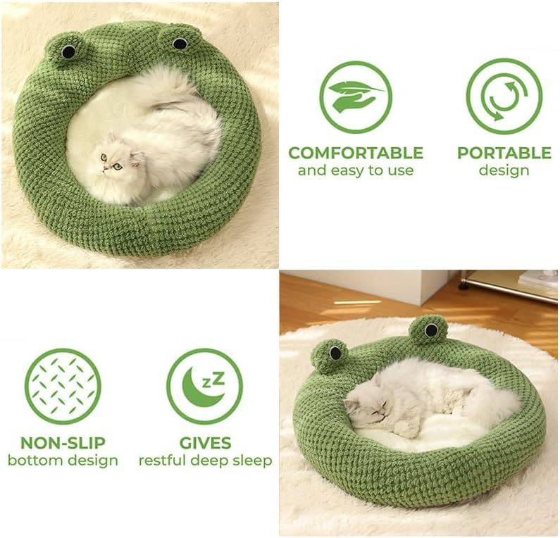 Lit de chat en forme de grenouille de dessin animé, lit de chat confortable d'intérieur pour chats ou petits chiens, chenil mignon pour animal de compagnie, nid de chat pour chiot, chaton, lapin