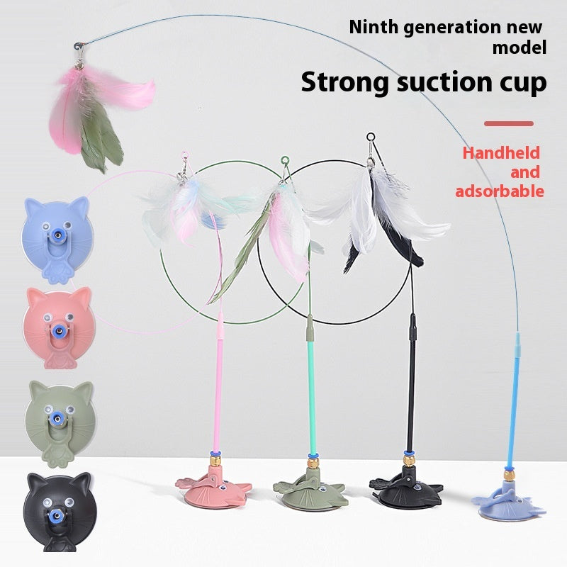 Cat Teaser Strong Suction Cup Long Brush Holder Toy With Bell