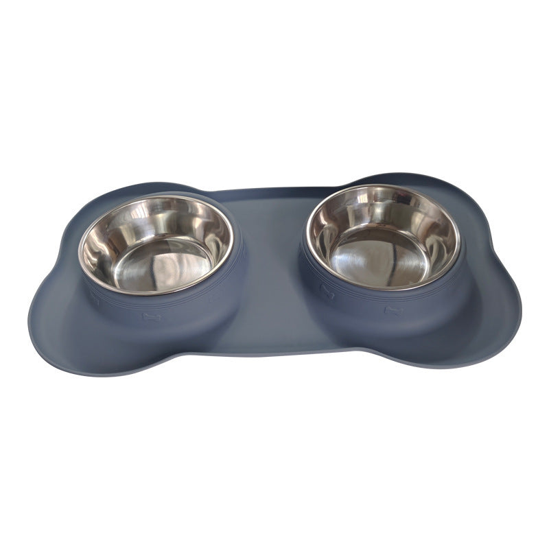 Grand bol en silicone pour animaux de compagnie Double bol pour chien en acier inoxydable