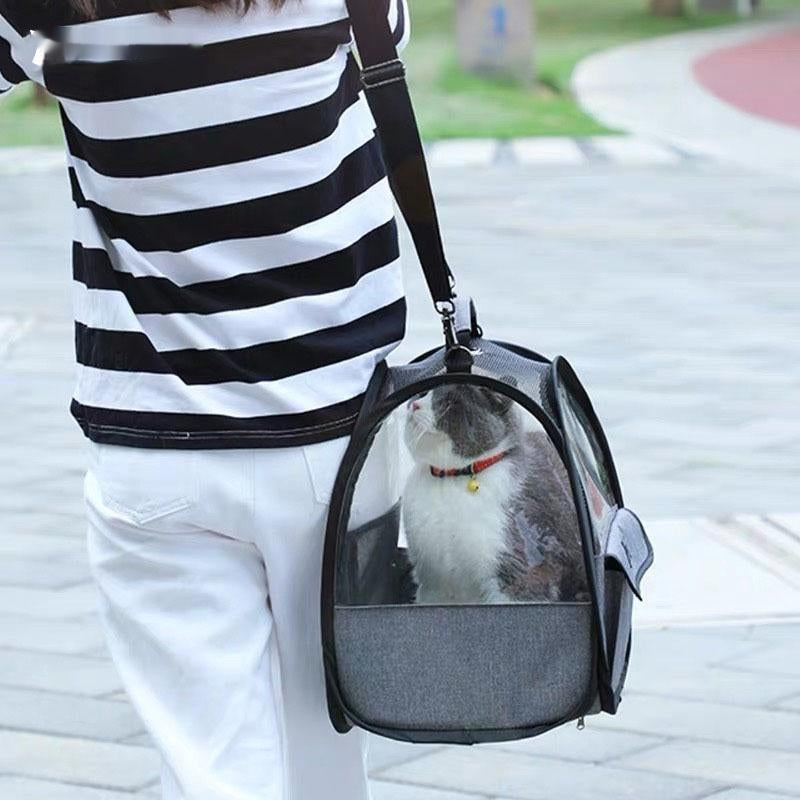 Bolsa para gatos de mano transparente adecuada para mascotas, salida ligera portátil plegable