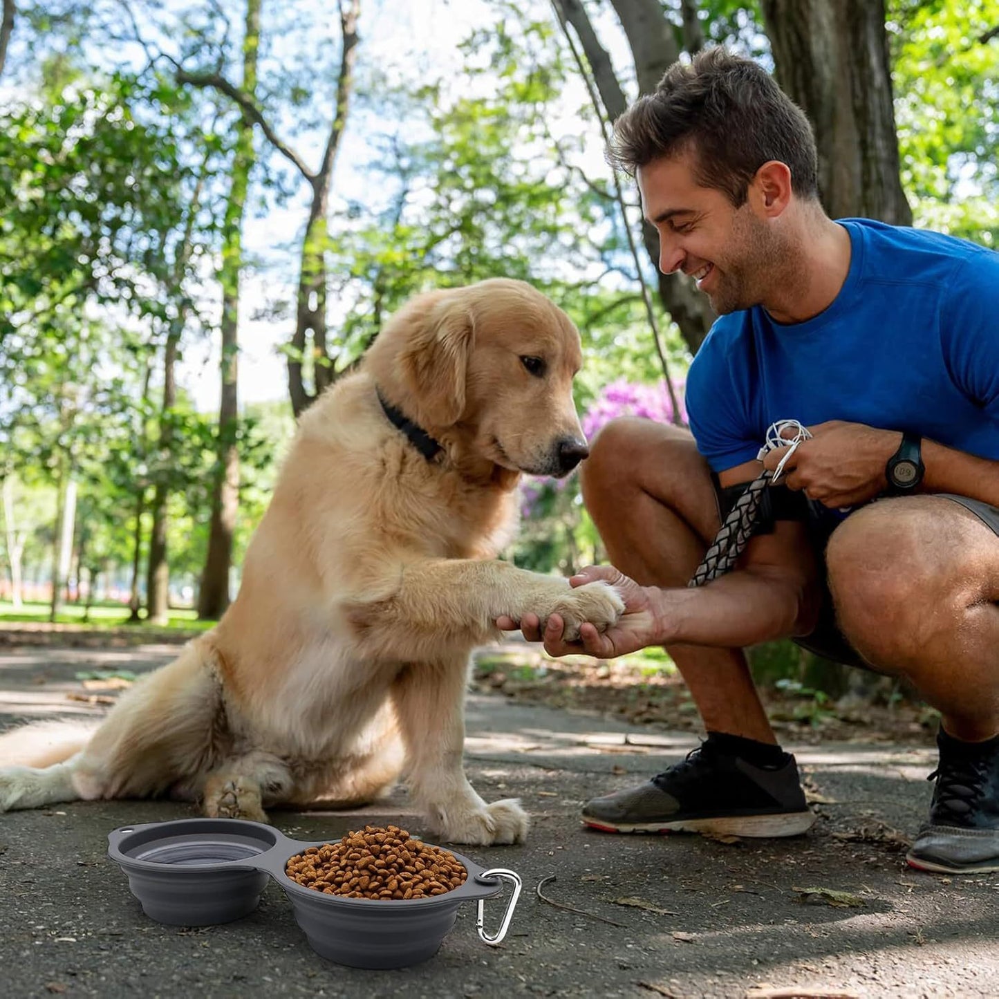 Gamelles pliables pour chien Bol d'eau pliable 2 en 1 pour aliments pour animaux de compagnie avec conception à double bol moulé intégré, parfait pour la marche, la randonnée et le camping avec votre chien ou votre chat