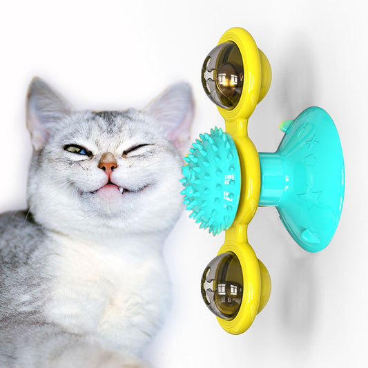 Molino de viento giratorio para gatos, juguetes multifunción, dispositivo para rascar la picazón, juguete brillante para dientes