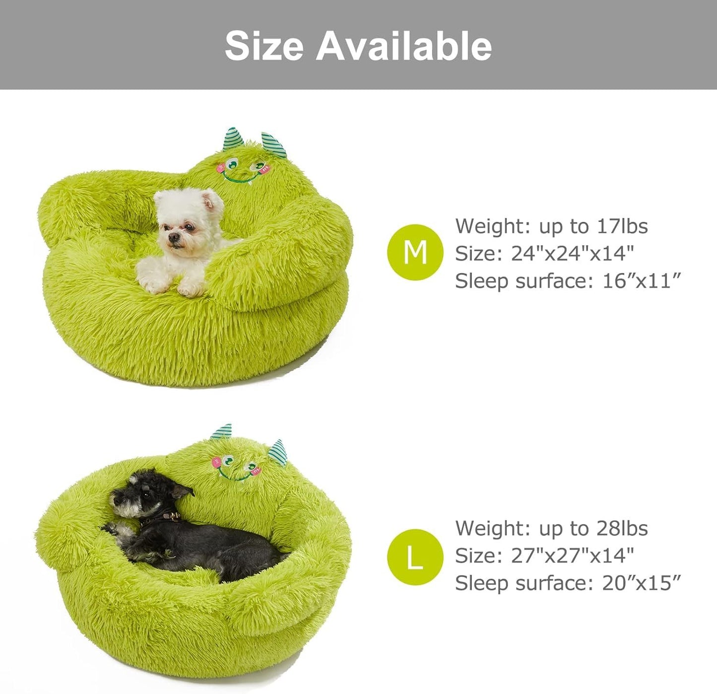 Bonita cama relajante para perros y gatos, para interiores, con cojín alto, tipo donut, cómoda y afelpada, ideal para perros y gatos pequeños, con dibujos animados, suave, color verde