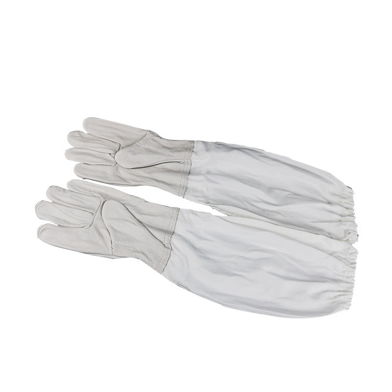 BeeWARE White Polyester Cotton Sheepskin Gloves Anti-bee Gloves Yellow White