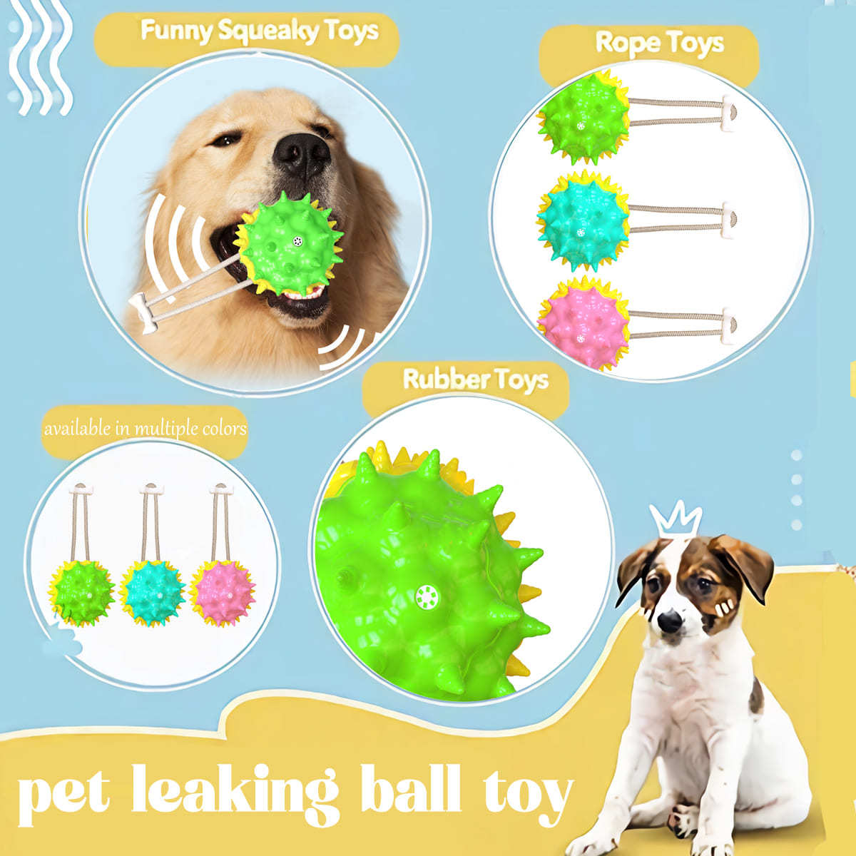 Interactive Pet Toy Multi-color Optional Pet Leaking Food Ball Toy Rope Sound Leaking Food Ball