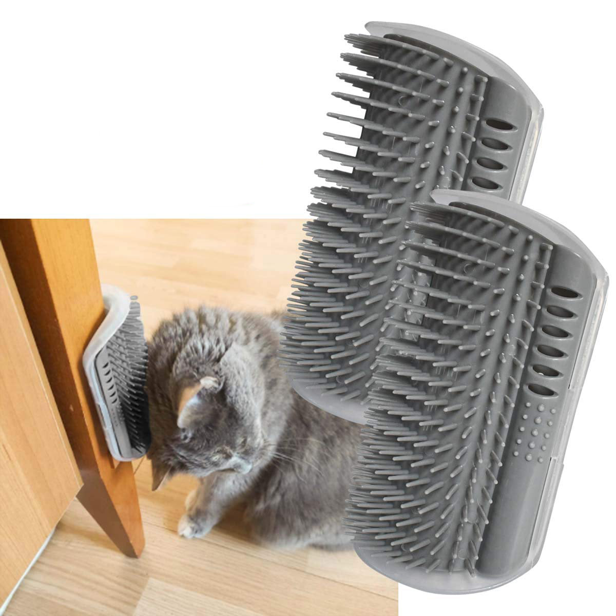 Cepillo de autolimpieza para gatos con arco, cepillos para gatos mejorados, esquina de pared para mudar el aseo, peine masajeador más suave, juguete interactivo para perros de pelo corto y largo