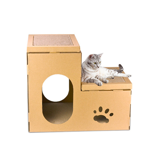 Maison pour chat, Double échelle, disque à griffes pour chat, disque de meulage, jouets gratuits à l'herbe à chat