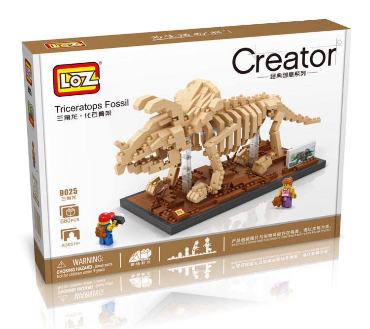 LOZ bloques de diamantes dinosaurio T Rex fósil cráneo Animal modelo juguetes Mini Nano bloques dinosaurio LOZ creador de ladrillos tiranosaurio 