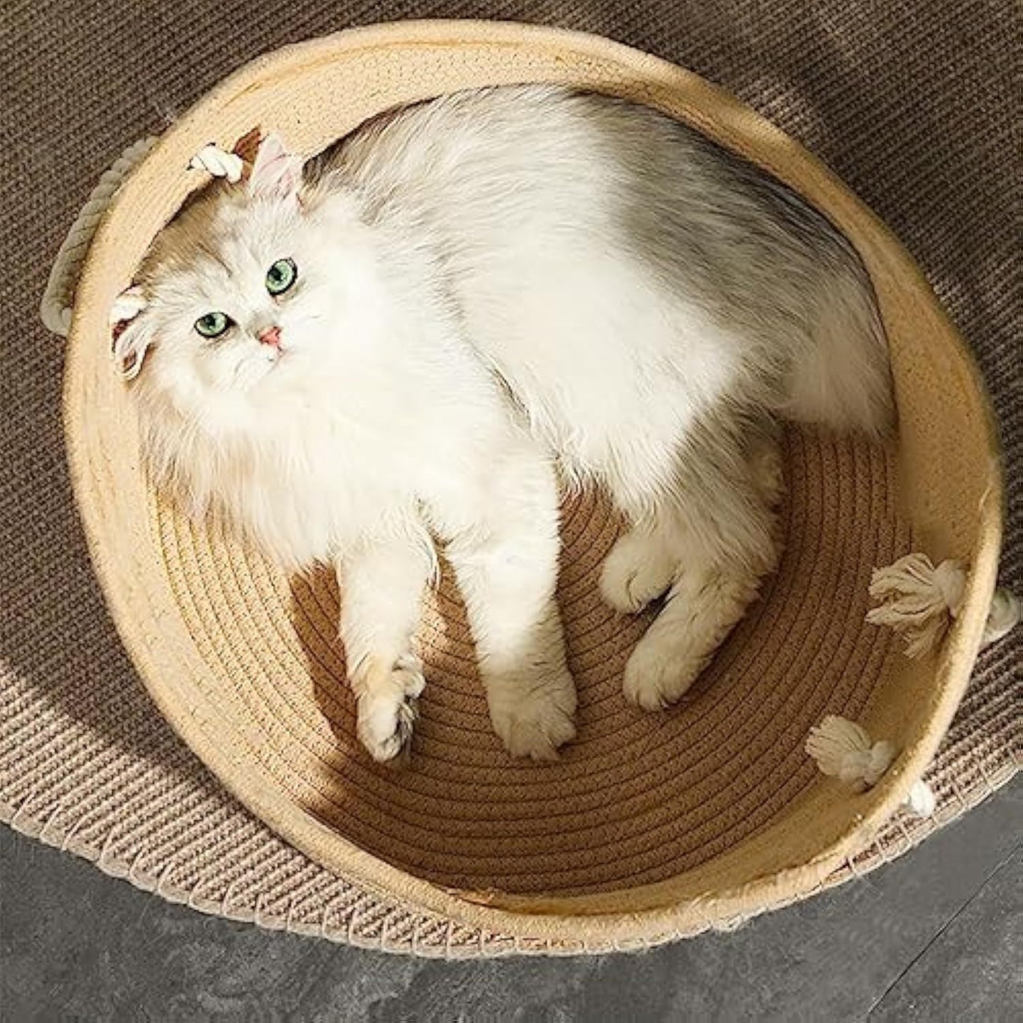 Wicker Cat Bed Basket Corrugated Scratching Board Comfortable Pet House Nest For Cats