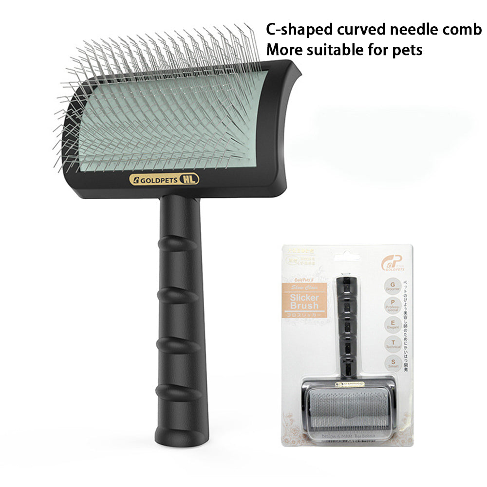 C-shaped Thick Back Hair Self Cleaning Curved Needle Comb Goldpets PS1140 Pet Hair Beauty Brushing Long Needle Comb