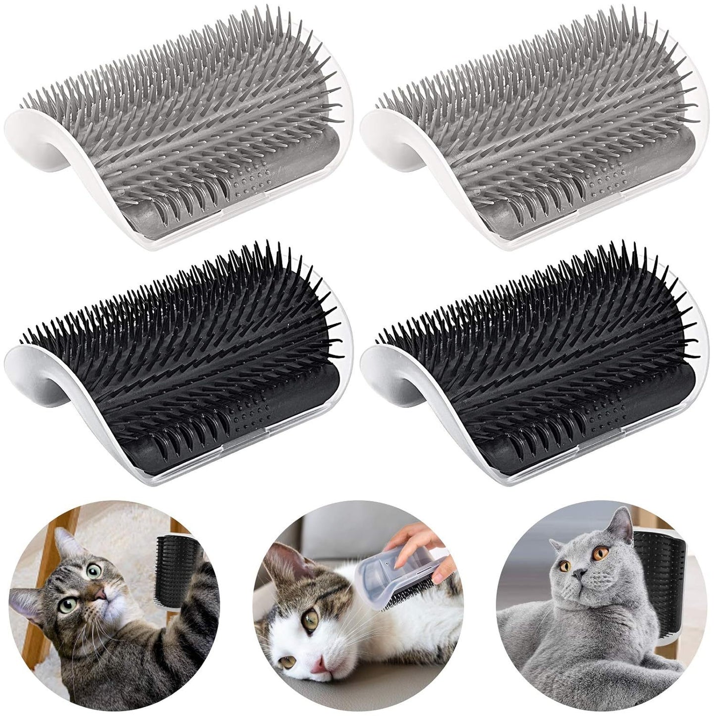 Cepillo de autolimpieza para gatos con arco, cepillos para gatos mejorados, esquina de pared para mudar el aseo, peine masajeador más suave, juguete interactivo para perros de pelo corto y largo