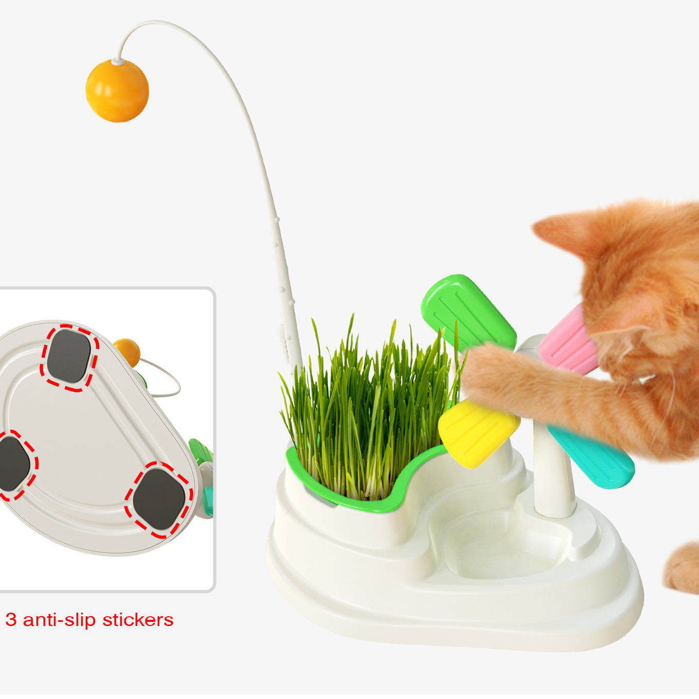 Juguete interactivo para gatos de interior con maceta de hierba para gatos, kit de juguetes multifuncionales para gatos, molino de viento de base grande, juguete interactivo para gatos