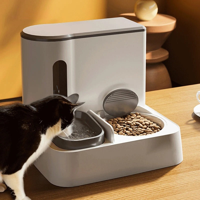 Distributeur automatique d'eau et de nourriture pour chat avec double bol intégré