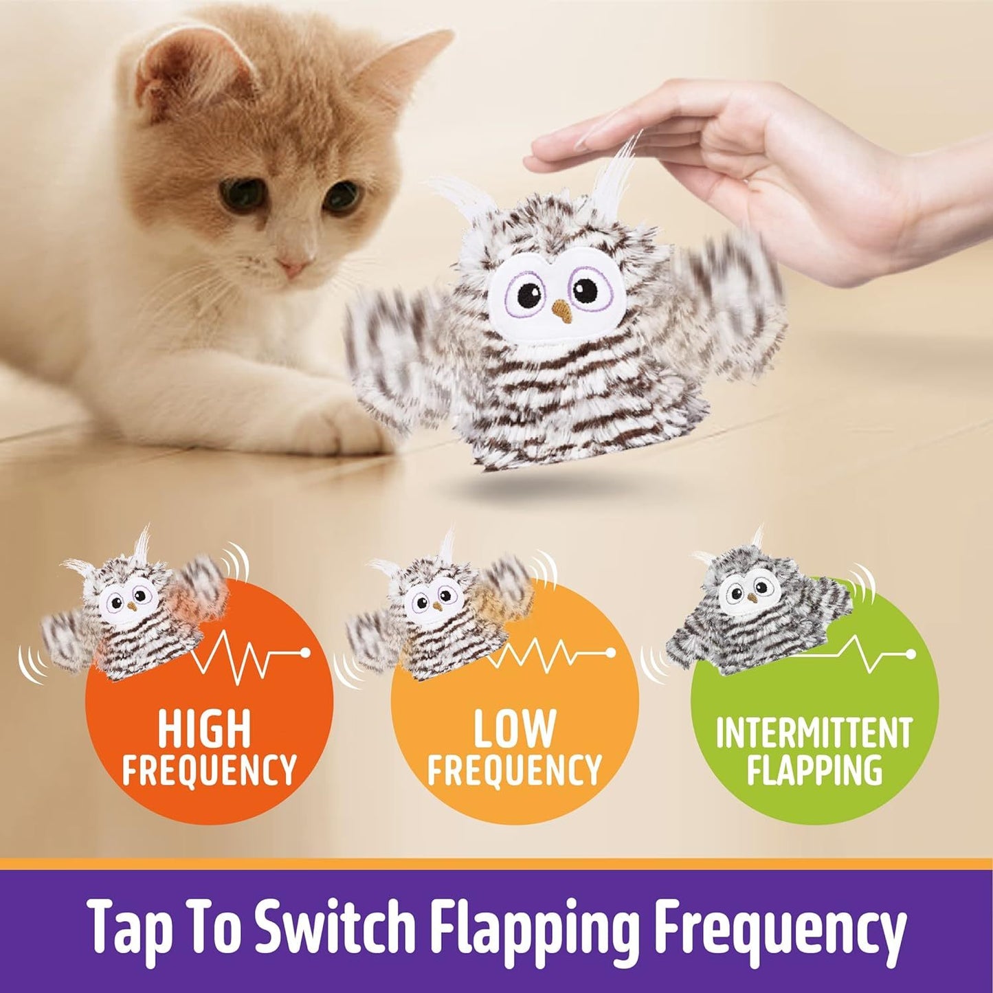 Juguete interactivo para gatos, búho automático recargable con chirrido, juguete para gatos con hierba gatera, alas que baten automáticamente, juguetes para gatos de interior para jugar solos, nunca se aburren