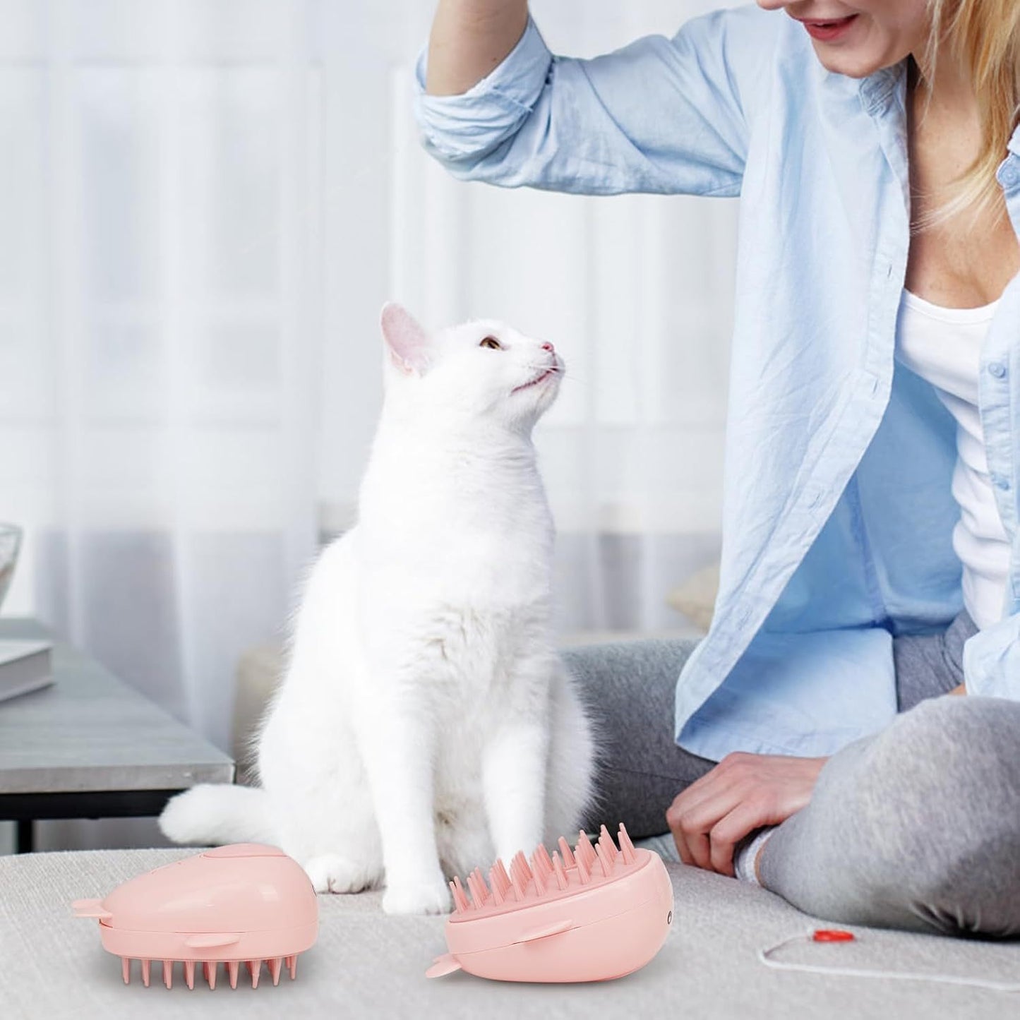 Whale Cat Steam Brush-3 In 1 Steamy Cat Brush, Rechargeable Steamy Pet Brush Self Cleaning Cat Groom Brush Silicone Spray Cat Steamer Brush For Massage, Pet Hair Removal Comb For Cats Dog