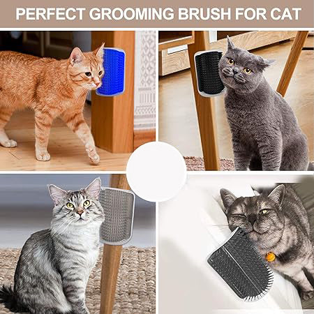 Cepillo de autolimpieza para gatos con arco, cepillos para gatos mejorados, esquina de pared para mudar el aseo, peine masajeador más suave, juguete interactivo para perros de pelo corto y largo