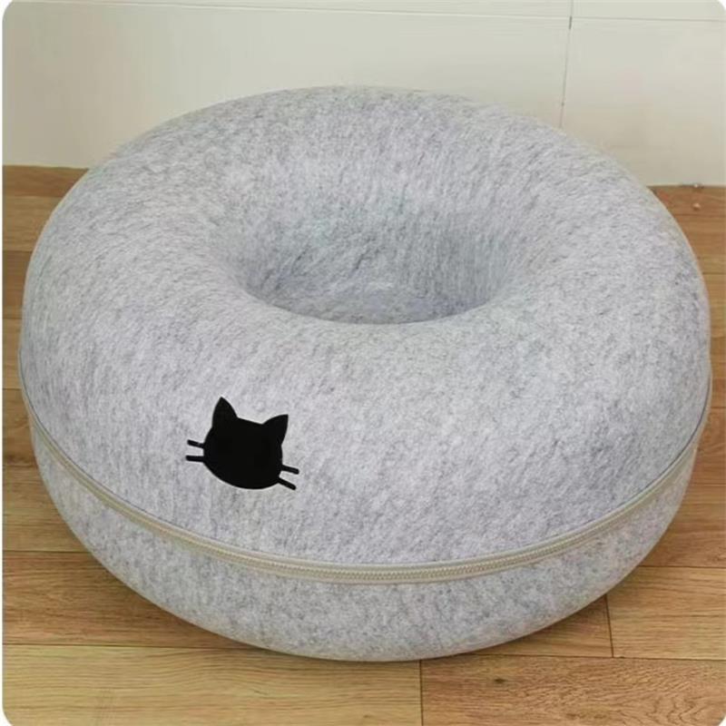 Cómoda cama redonda para mascotas con forma de túnel para gatos