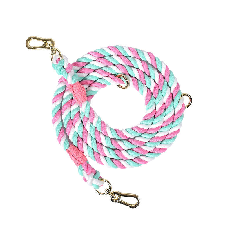 Woven Rainbow Running Dog Leash Multi-functional Hand Holding Rope Double Head