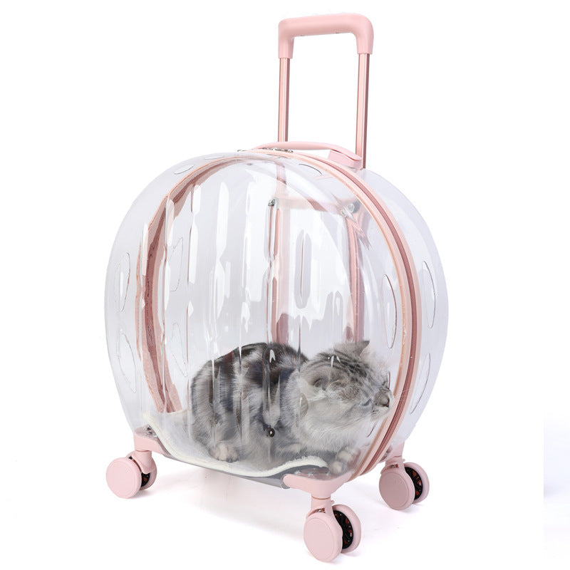 Bolsa transparente portátil para gatos con maleta con ruedas