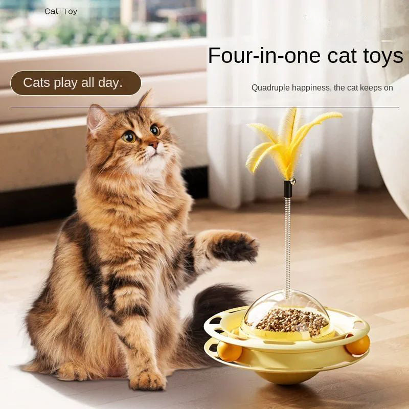 Funny Cat Educational Toy Cat UFO Tumbler Turntable Self-entertainment To Boredom With Feather Amusement Board