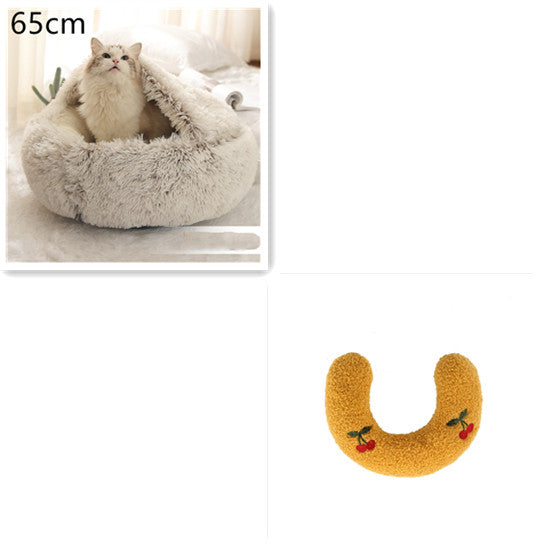 Lit d'hiver 2 en 1 pour chien et chat, lit rond en peluche chaud, maison douce et longue en peluche pour animaux de compagnie