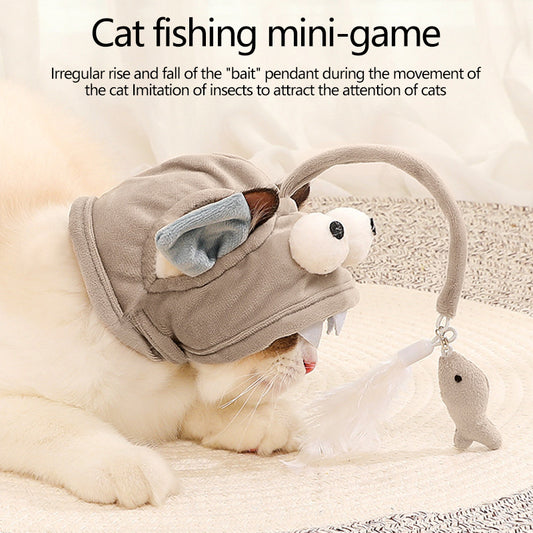 Feather Head Teaser Cat Stick Quirky Little Dinosaur Teaser Toy Stick Grey Big Eye Fish Cat Toys