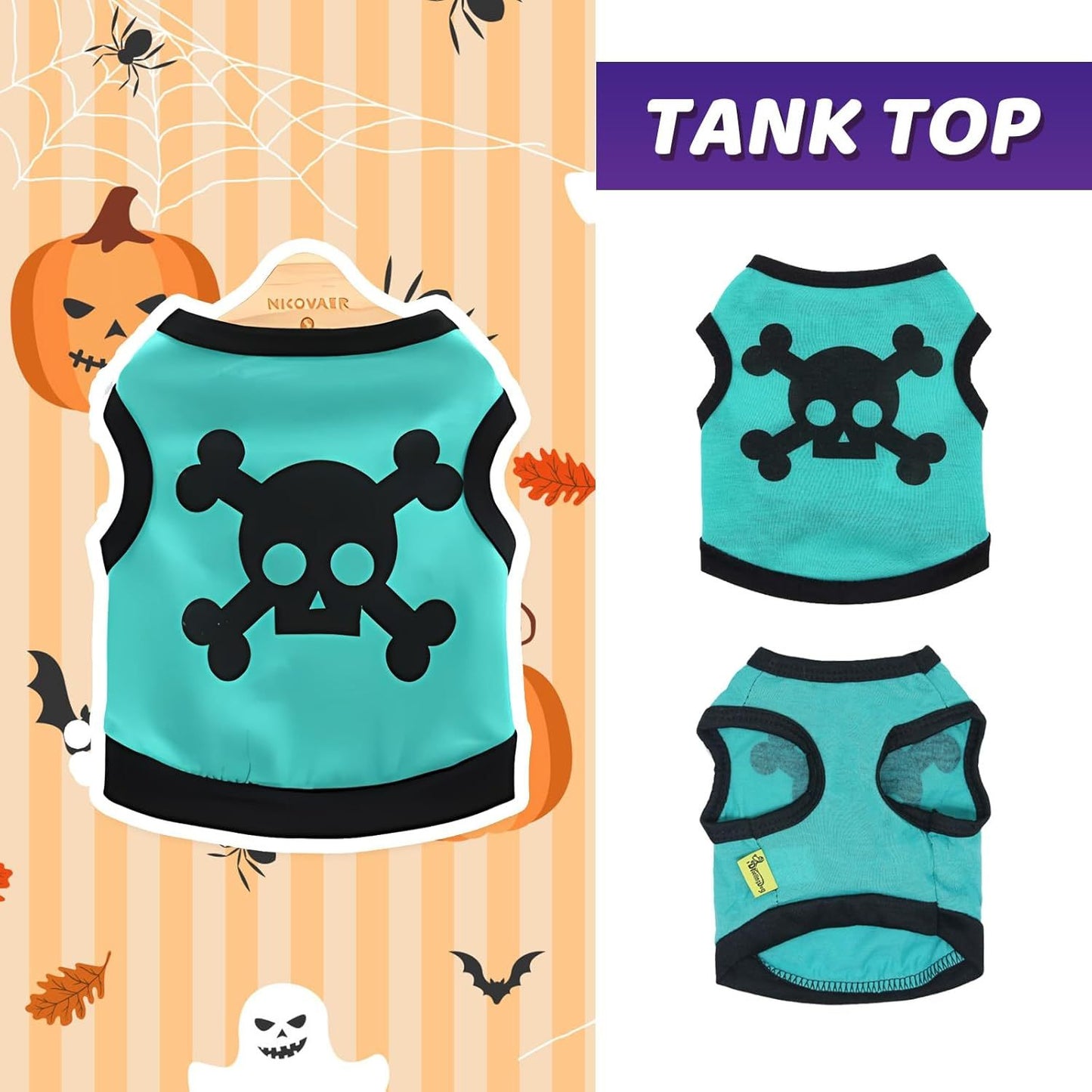 Dog Vest Skull Bones Halloween Cosplay Dog Tank Top Colour Blocking Stretch Cats Costumes