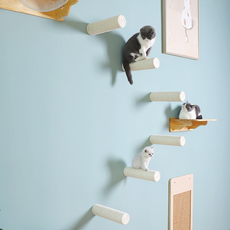 Support mural pour chat en bois massif, poteau d'appui en sisal