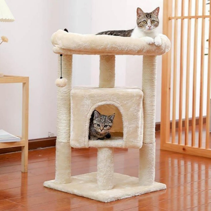 Torre para gatos Pefilos de 29 pulgadas para gatos de interior, condominio para gatos con postes rascadores de sisal, percha de felpa, muebles tipo cama para gatos, color beige