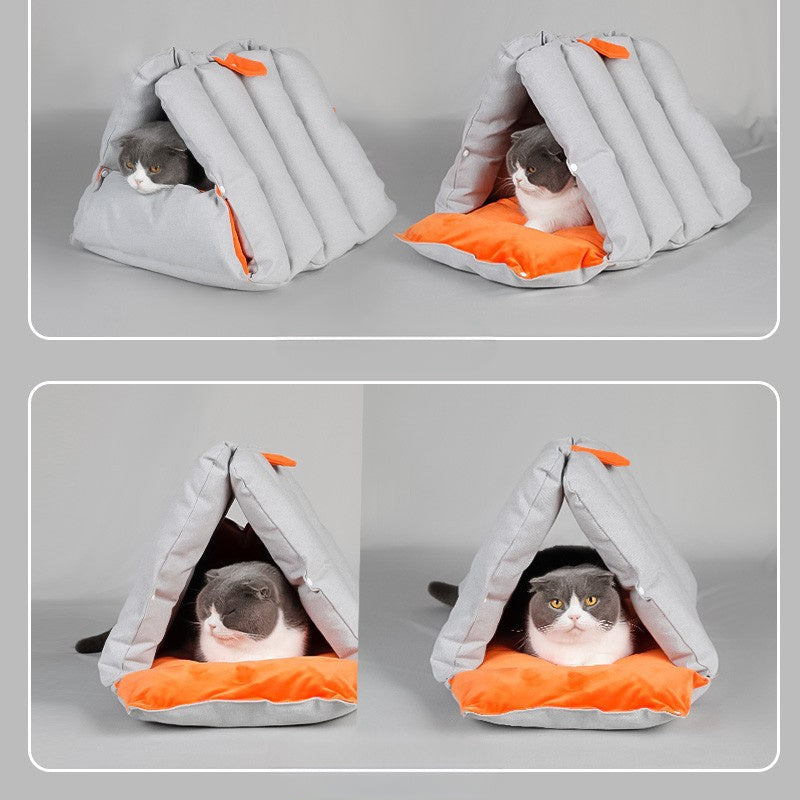 Nido para gatos con forma de sofá triangular y agujeros perforados que se pueden combinar y deformar Nidos para mascotas cálidos multiusos para otoño e invierno