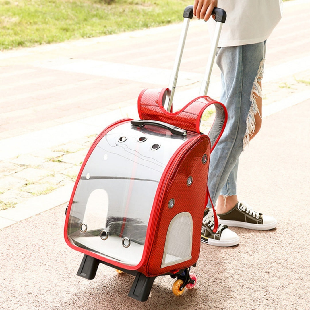 Sac à langer transparent pliable pour petit chien avec chariot pour animaux de compagnie