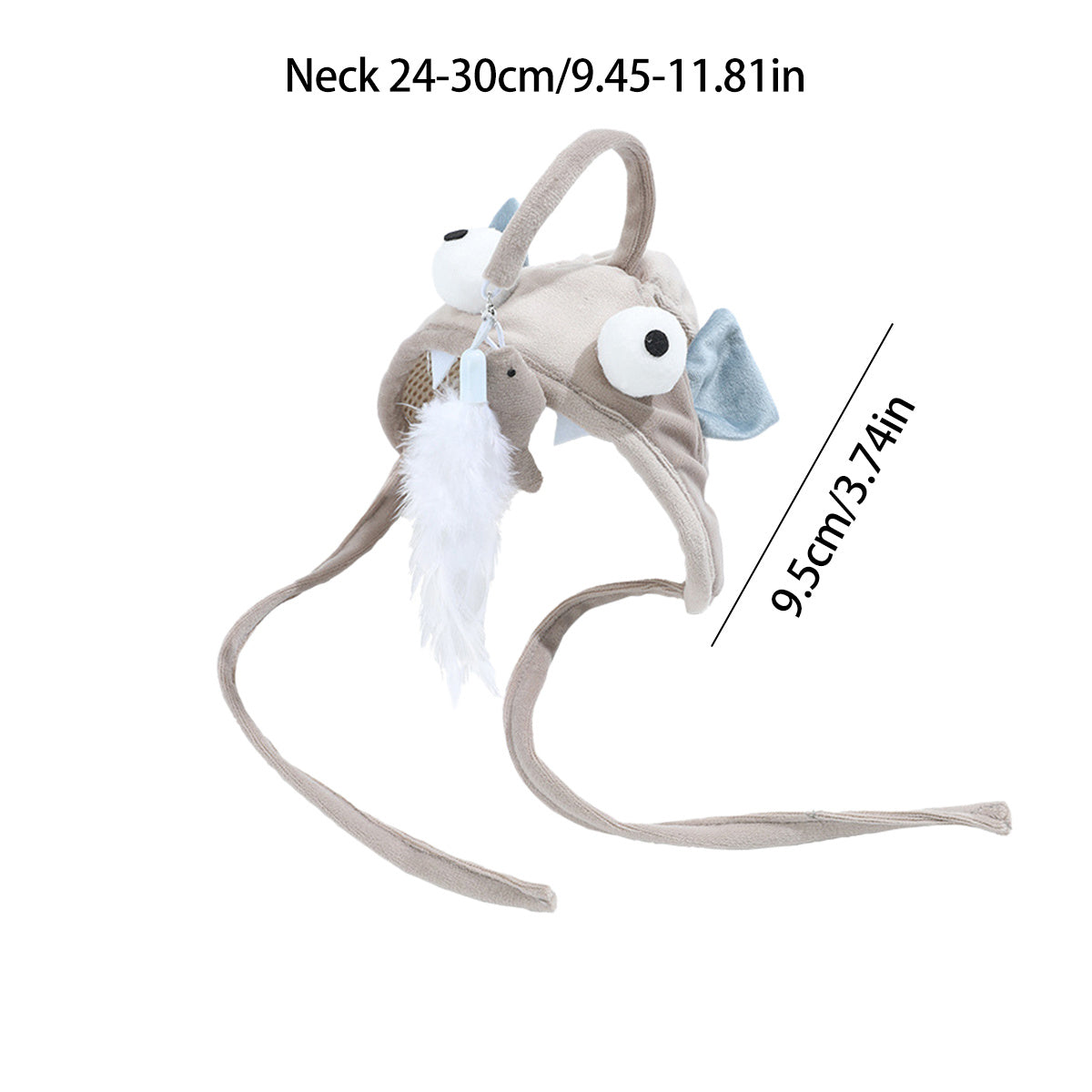 Feather Head Teaser Cat Stick Quirky Little Dinosaur Teaser Toy Stick Grey Big Eye Fish Cat Toys