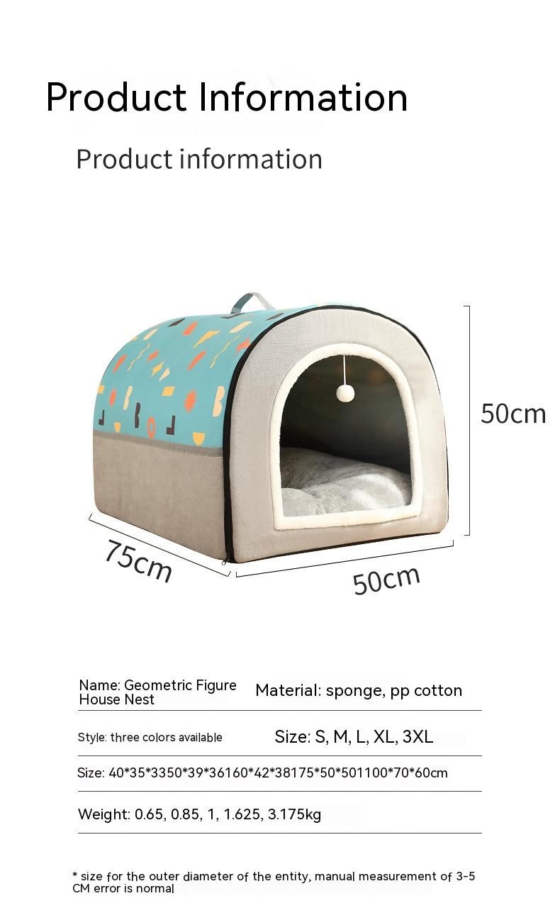 Chenil chaud semi-fermé amovible et lavable à motif géométrique bicolore