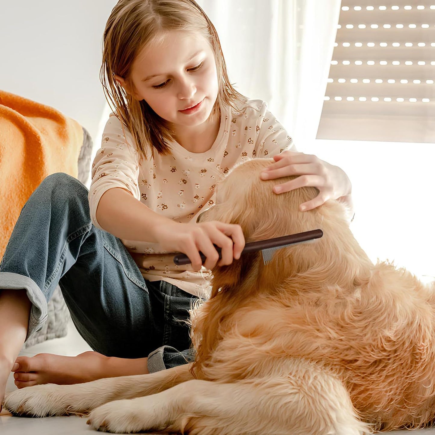 Peigne pour animaux de compagnie avec manche en bois, outil de toilettage pour chiens, chats et autres animaux à poils longs et courts