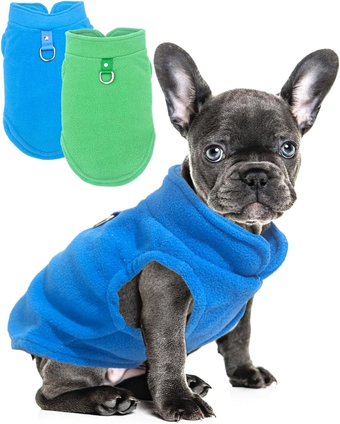 Lot de 2 pulls pour chien avec anneau de laisse, pull chaud pour animaux de compagnie, vêtements épais, manteau polaire pour petits chiens, fille et garçon, pull pour chien pour l'automne et l'hiver