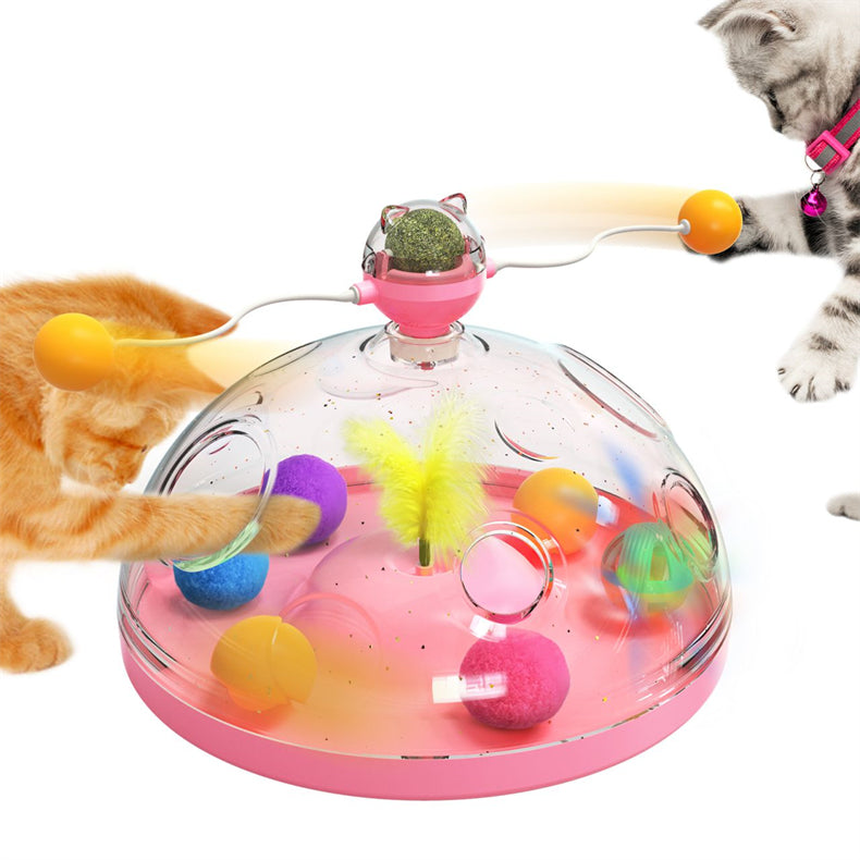 Meows Molino de viento Divertidos juguetes para gatos Plataforma giratoria multifuncional interactiva Juguetes educativos para mascotas con hierba gatera Bola luminosa Molinete Juguetes Productos para mascotas