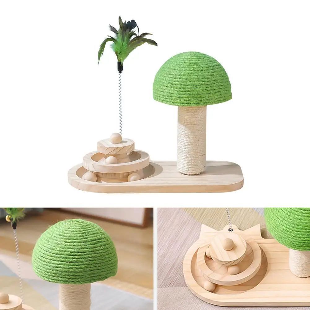 Cat Toys Scratching Post Mushroom Sisal Rope Scratcher Tree Tower Wood Turntable Ball Kitten Climbing Frame  Supplies