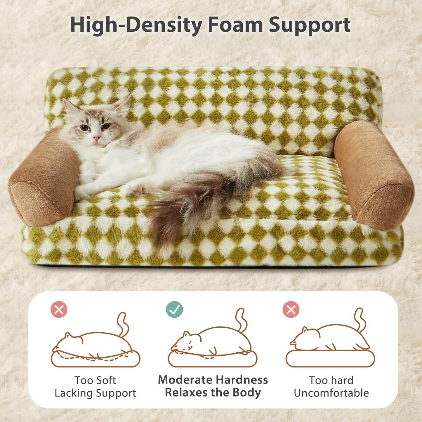 Sofá cama para gatos y sofá cama para perros Sofá cama para mascotas pequeñas Bonito sofá cama para perros Sofá para gatos Sofá para mascotas con base antideslizante Cama para perros a cuadros con funda lavable