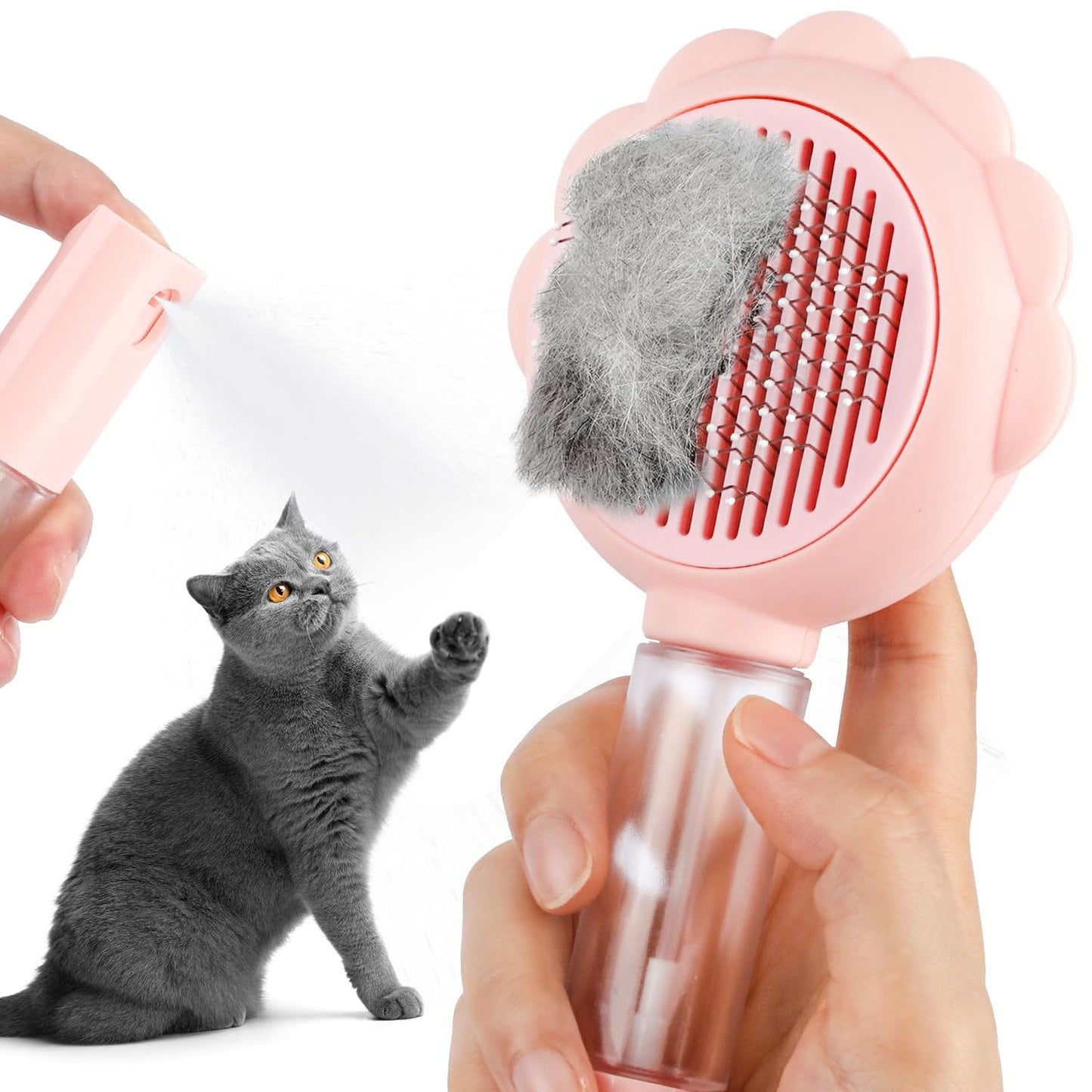 Cepillos en aerosol para gatos de interior con botón de liberación Cepillo para gatos para muda de pelo Masaje Aseo Cepillo autolimpiante para perros Gatos Cepillo para mascotas Peine para gatos de pelo largo y corto Elimina el pelo suelto