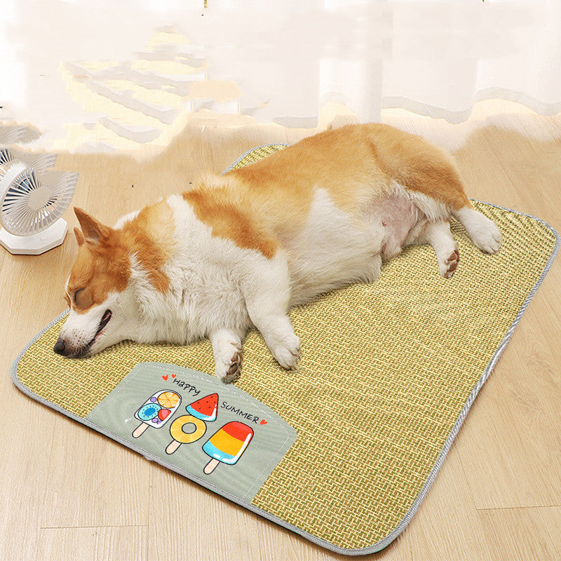 Pet Mat Ice Cool Grass Mat Dog's Nest Tengzhu Cooling Summer Pet's Nest Cat Sleeping Mat Anti Scratch Dog Bed Anti Moisture Dogs Cats Supplies Summer Pet Products