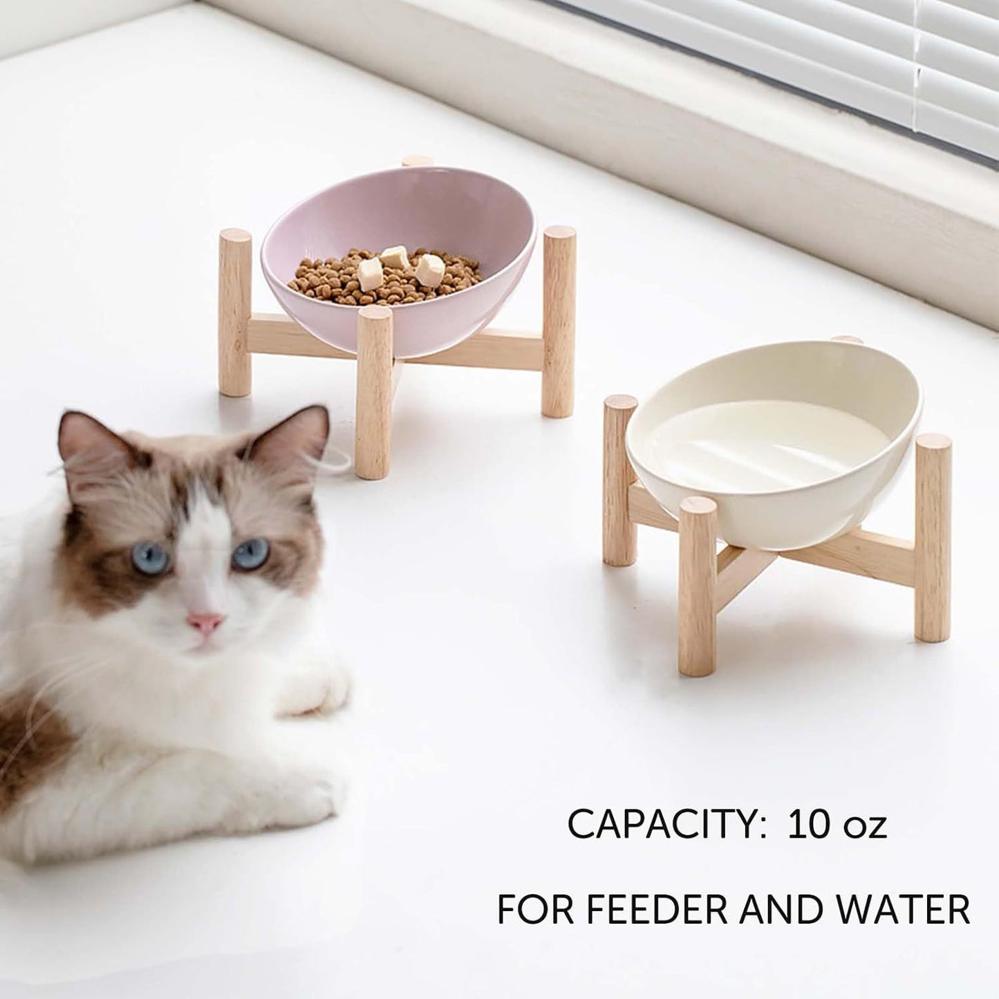 Elevated Raised Bowl For Indoor Cats, Cat Basic Bowls Dish With Wooden Stand For Water And Food, Ceramic Raised Bowl, Anti-Slip And Easy To Clean, Dopamine Colour