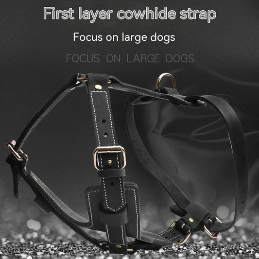 Black Cowhide Pet Leather Chest Strap