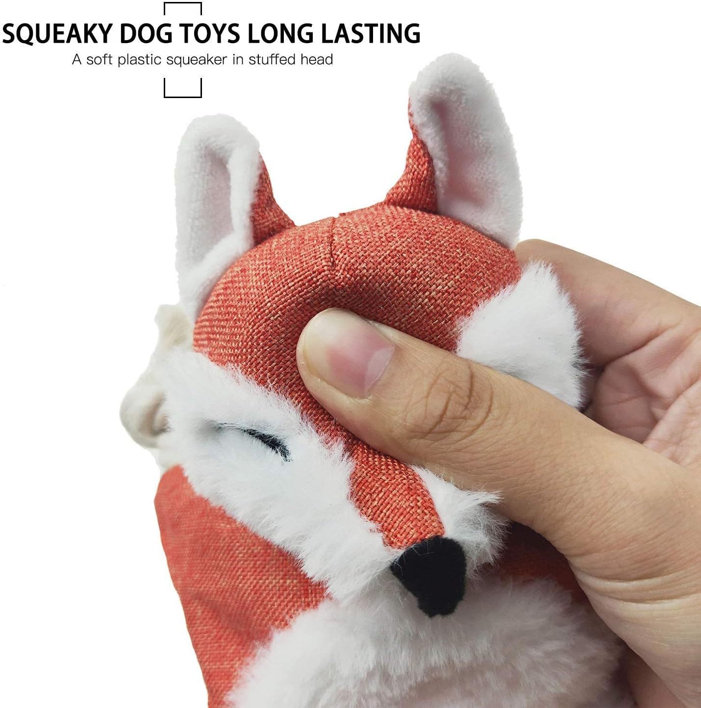 Fox Dog Toy With Squeaker Stuffless Dog Toy Crinkle Hunting Dog Toy Plush Durable Dog Squeaky Toys Cotton Rope Dog Toy Throughout The Body Cute Dog Chew Toys For Puppies With Eyes Embroidery Design